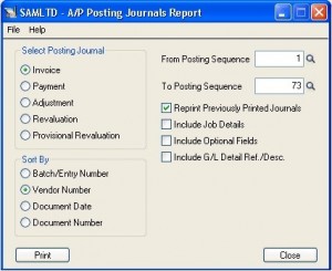 AP Posting Journals Report