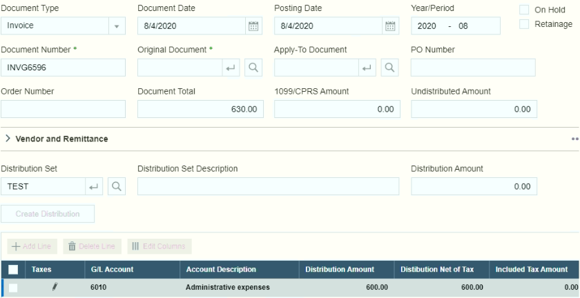 Navigate to Accounts Payable > A/P Transactions > Payment batch list/Payment Entry > Prepayment