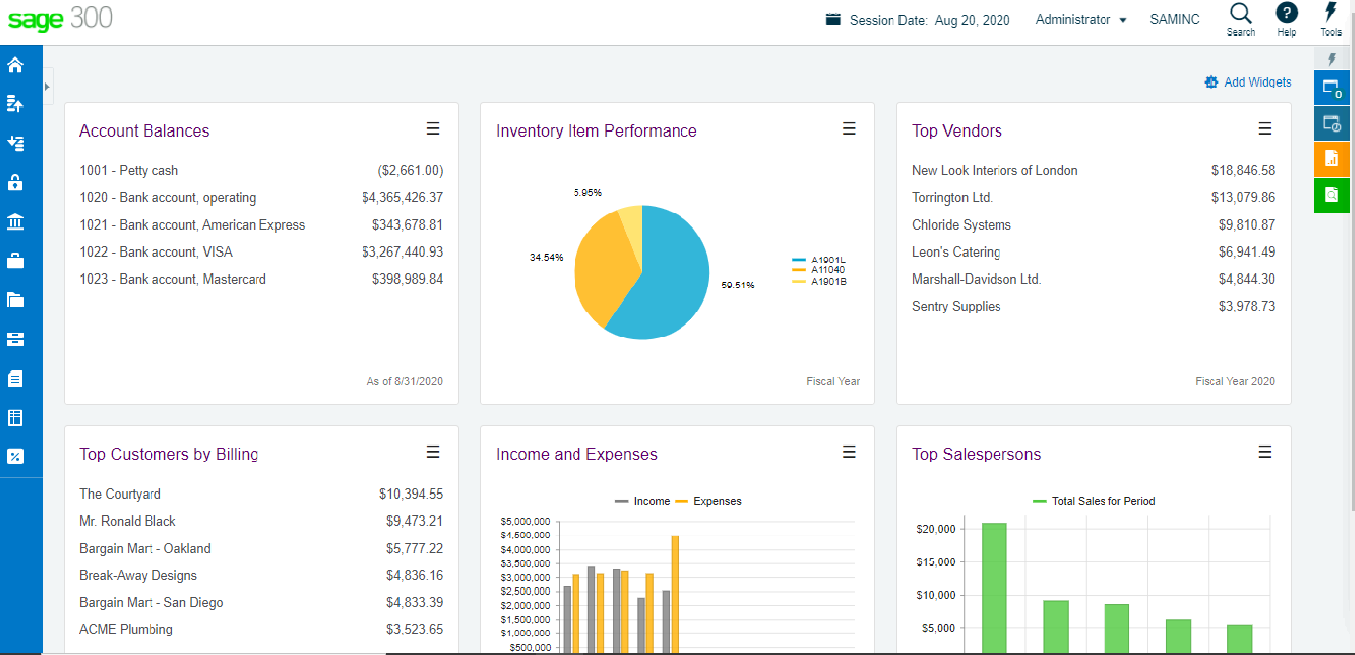 Widgets in Sage 300cloud