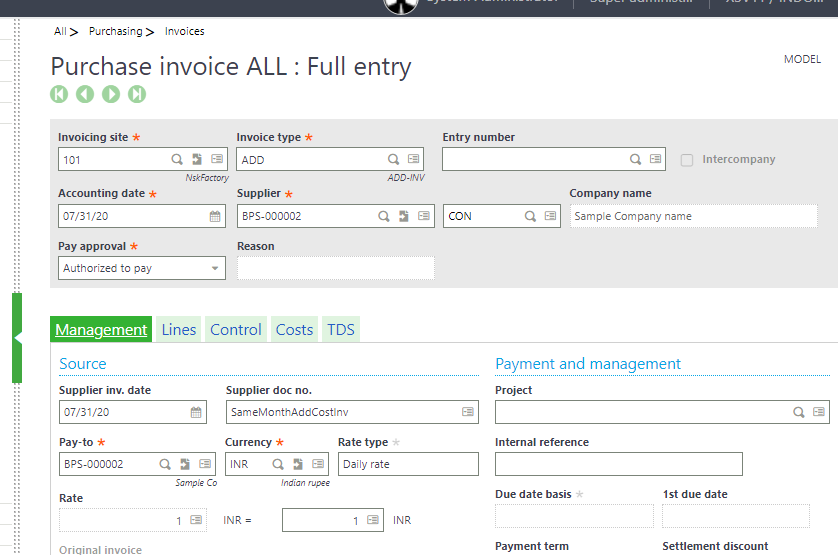 Additional Cost Functionality in Sage X3