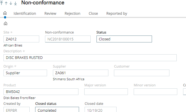 Non-Conformance Module in Sage X3