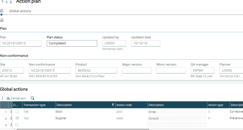 Non-Conformance Module in Sage X3