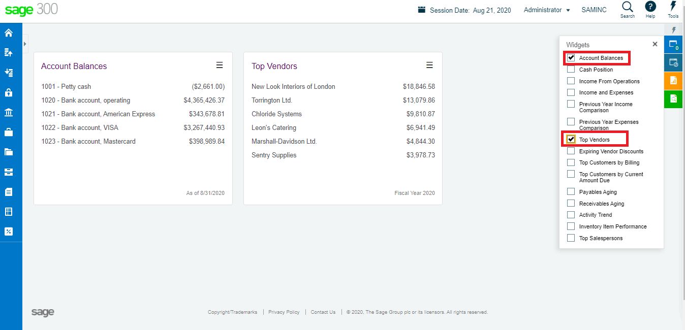 Widgets in Sage 300cloud