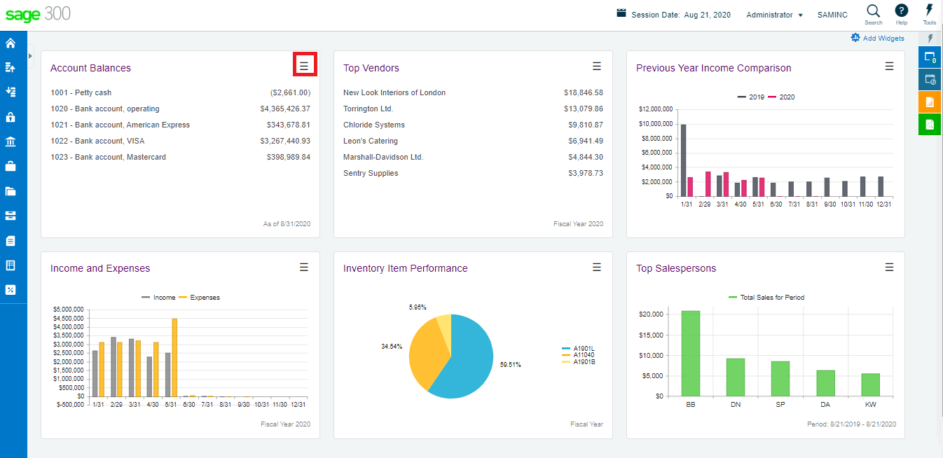 Widgets in Sage 300cloud