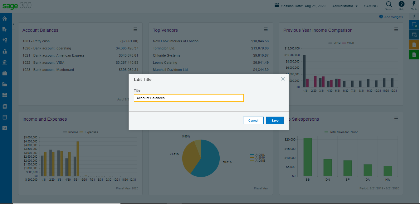 Widgets in Sage 300cloud