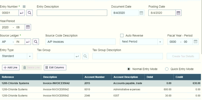 Accounting Impact for AP Invoice