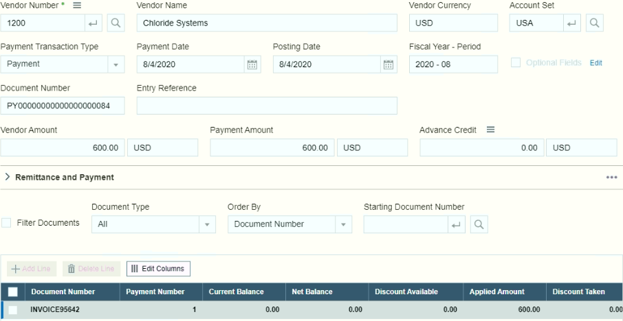  AP Payment Entry