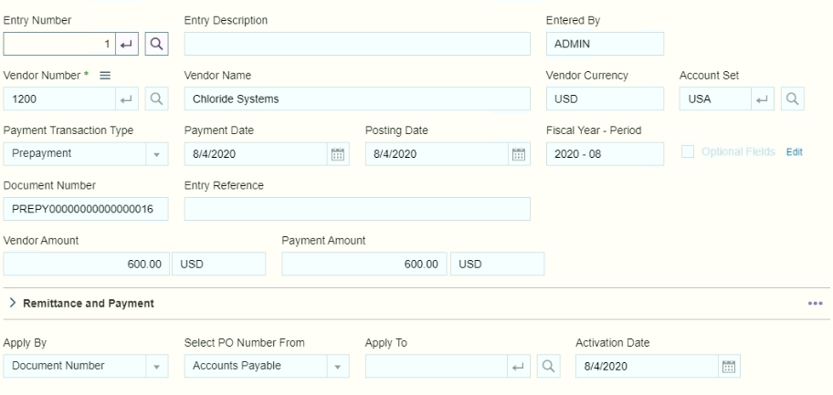 AP Prepayment Entry