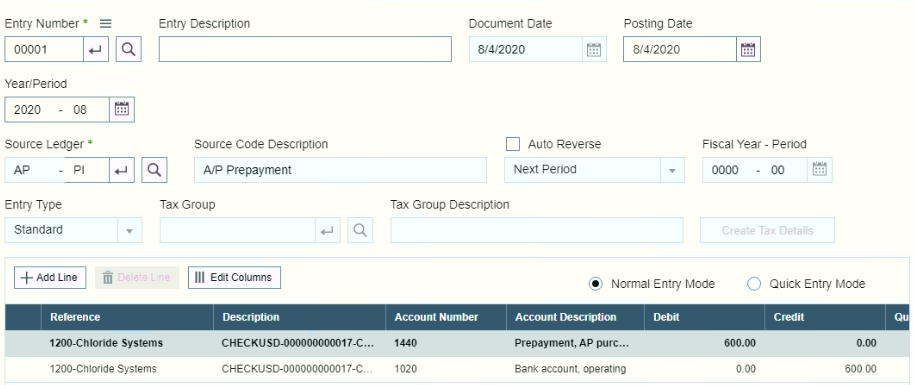 Accounting Impact for Prepayment