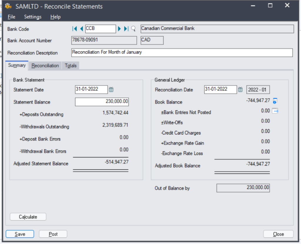 Manual Bank Reconciliation in Sage 300