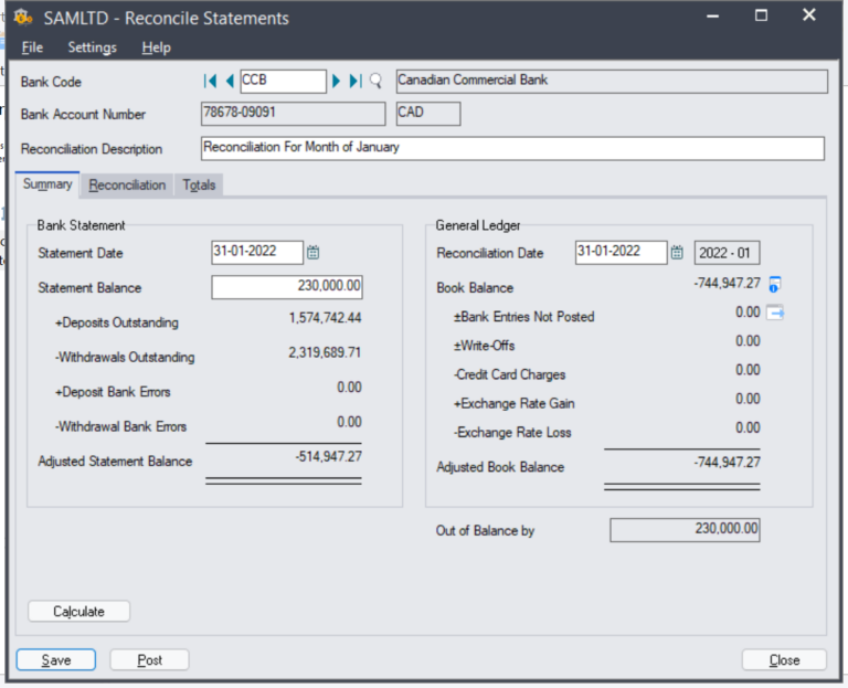 Manual Bank Reconciliation in Sage 300