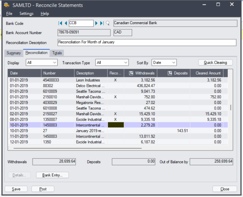 Manual Bank Reconciliation in Sage 300