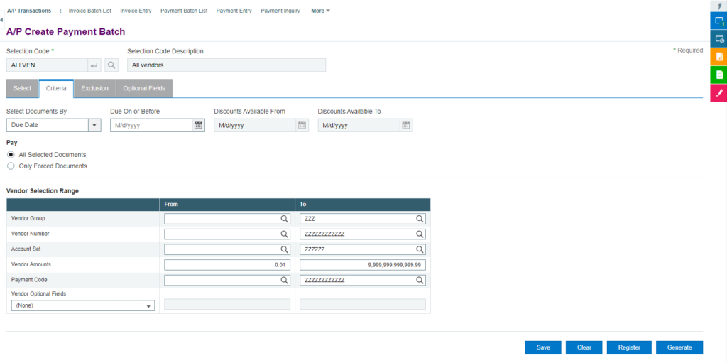 Create Payment Batch in Sage 300 Cloud