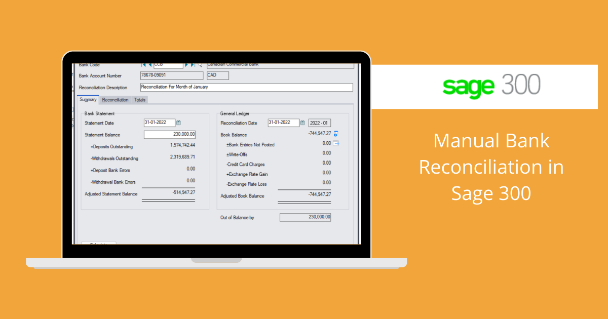 Manual Bank Reconciliation in Sage 300