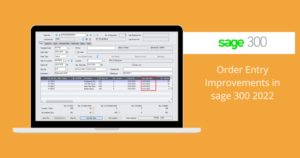 Order Entry Improvements in sage 300 2022