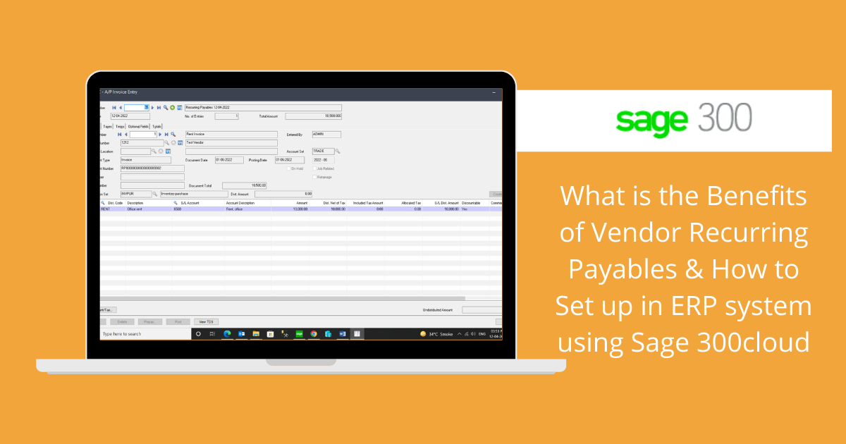 What is the Benefits of Vendor Recurring Payables & How to Set up in ERP system using Sage 300cloud