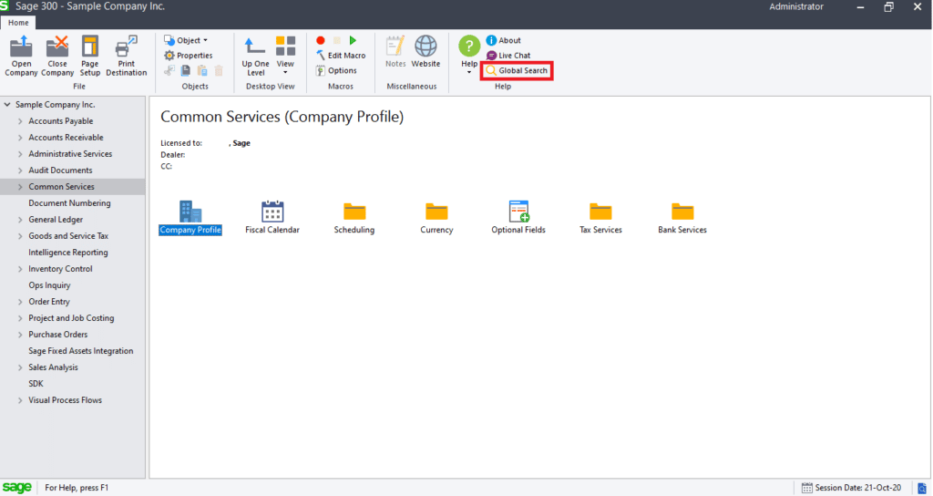 Global Search in sage 300 cloud