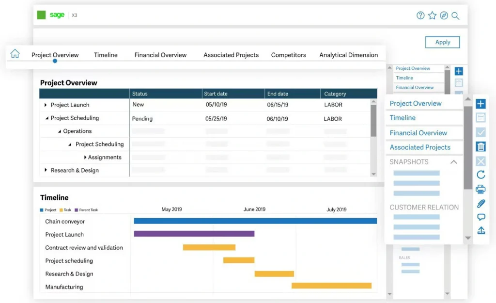 sage x3 project overview dashboard