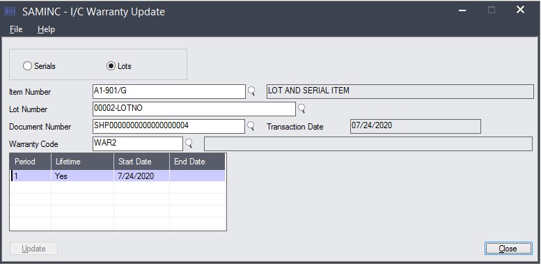 Warranty Tab in Sage 300