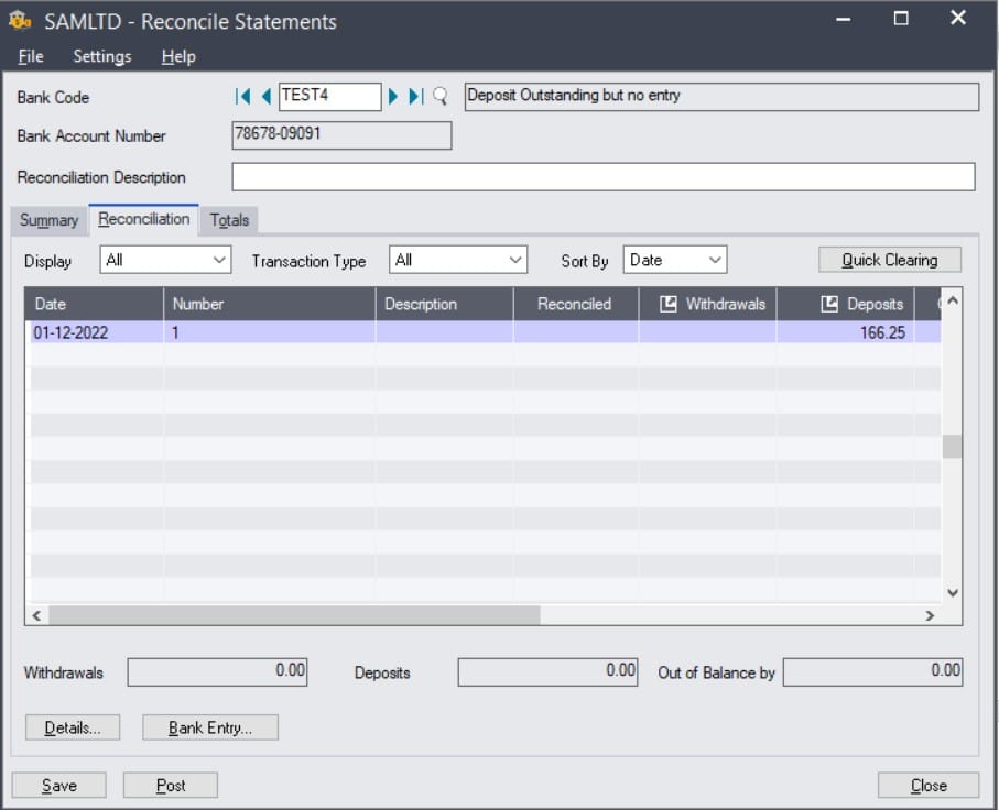 Bank Reconciliation - Sage