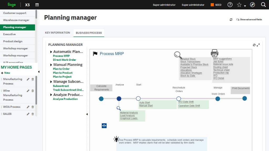 sage X3 erp planning manager dashboard