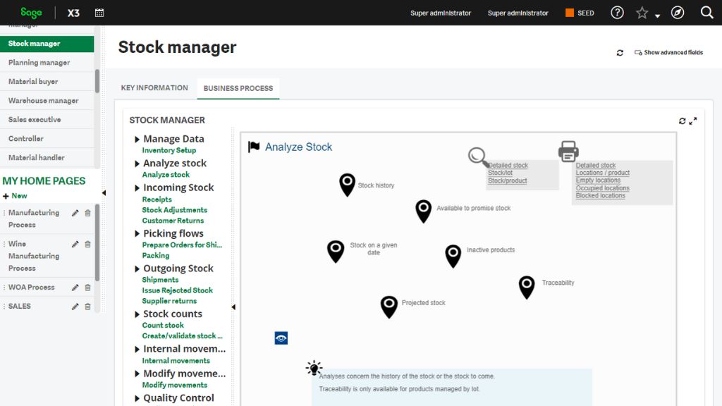 sage X3 erp stock manager dashboard