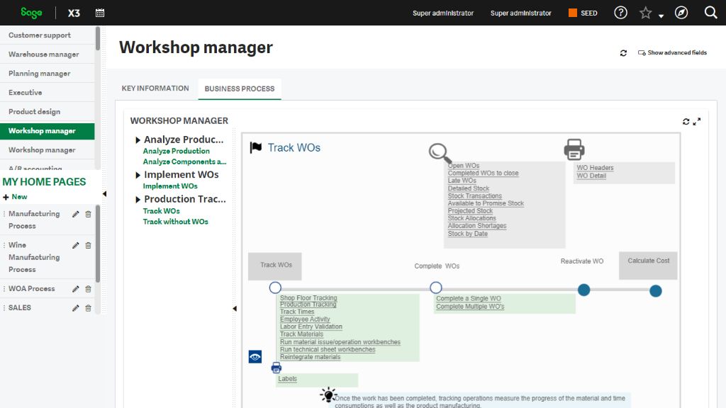 sage X3 erp workshop manager dashboard