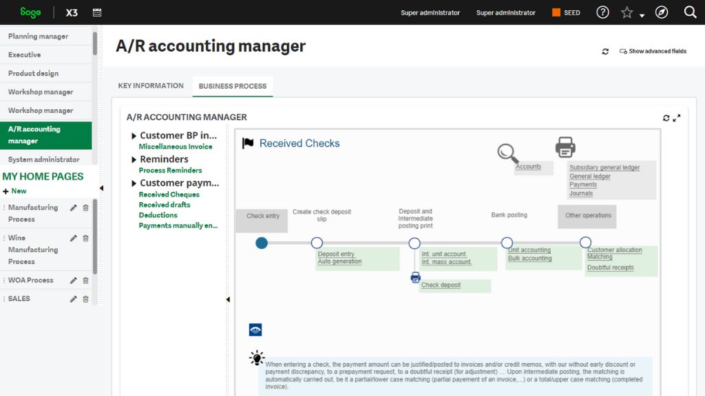 sage x3 erp ar accounting manager dashboard