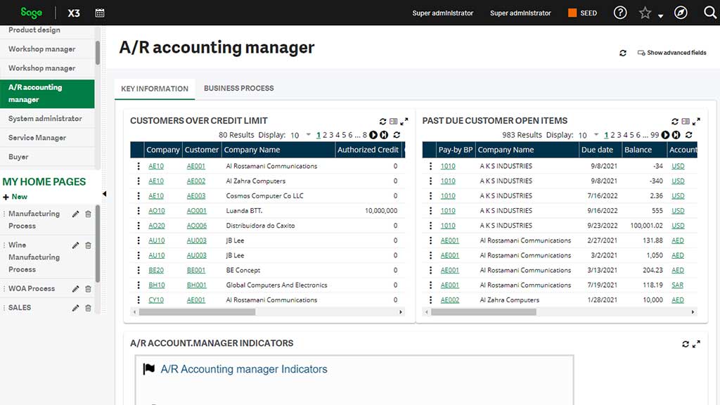 sage x3 erp ar accounting manager dashboard