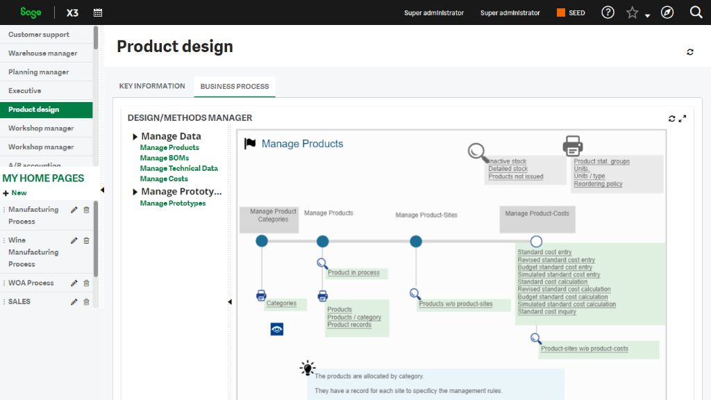 sage x3 erp product design dashboard