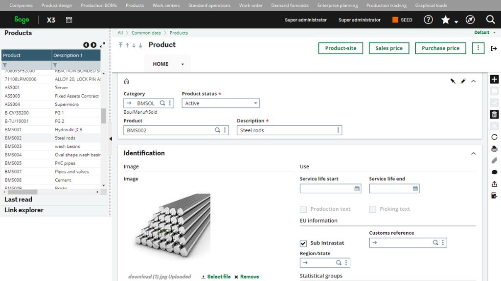 sage x3 erp product manager dashboard