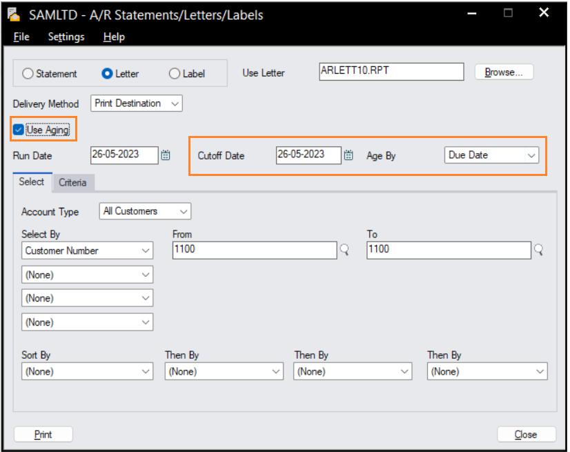 Use Aging Method in Sage 300c