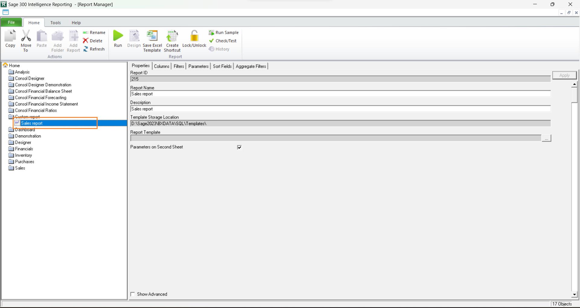 Report Manager Screen in Sage 300