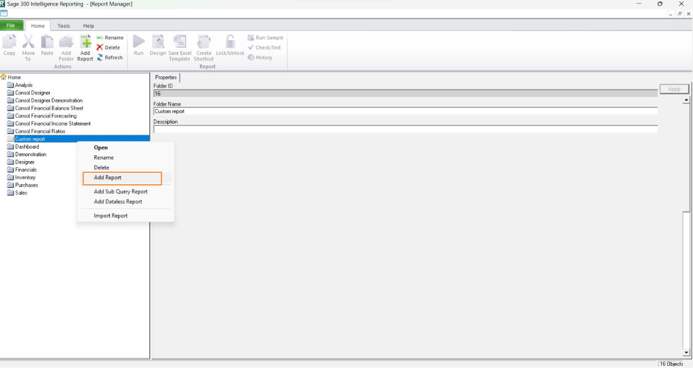 Sage 300- Add Report