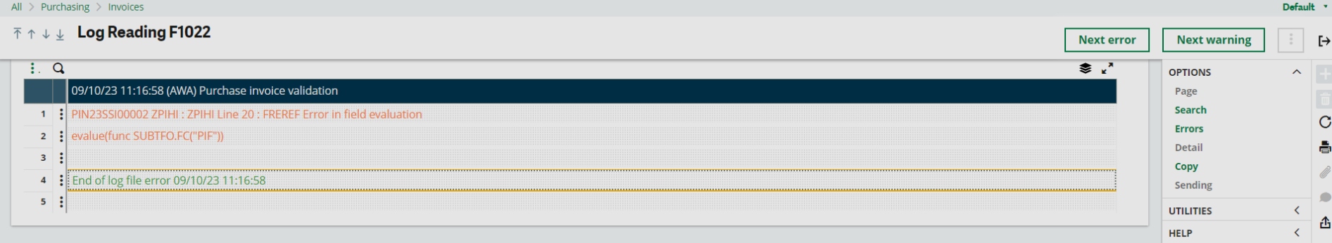 Log Reading in Purchase Invoice