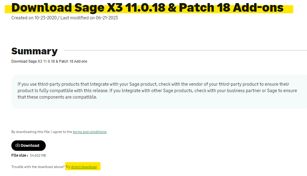 Download Sage X3 for Patch Upgradation Activity