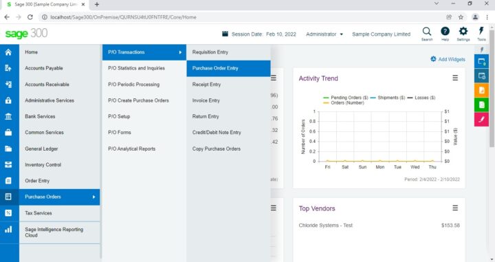 sage 300 purchase order dashboard