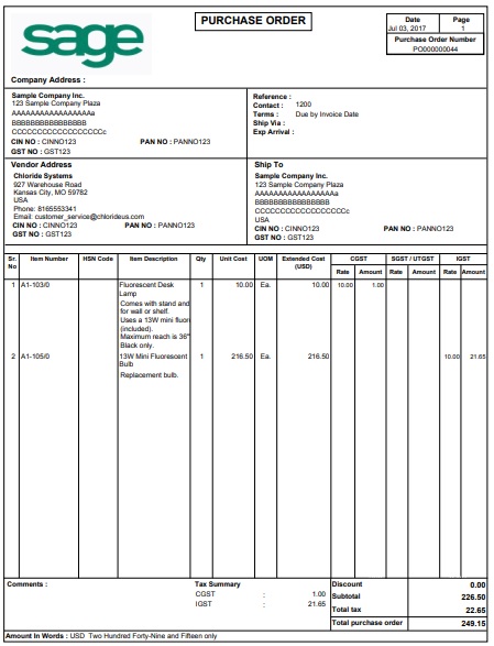 sage 300 purchase order invoice