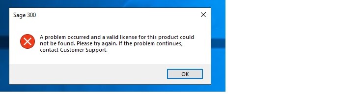 'License could not be found' error in Sage 300