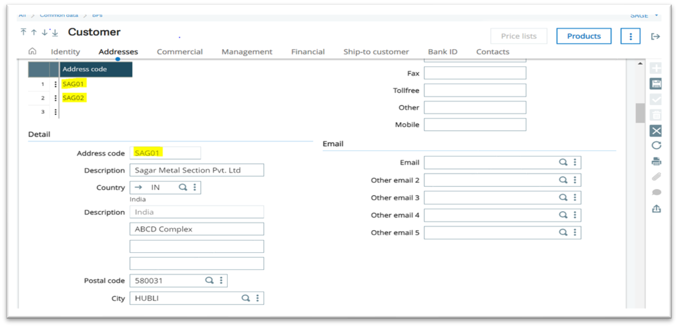 Customer Address code in Sage X3