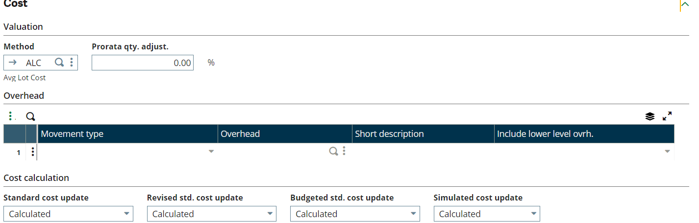 Product Cost in Sage X3