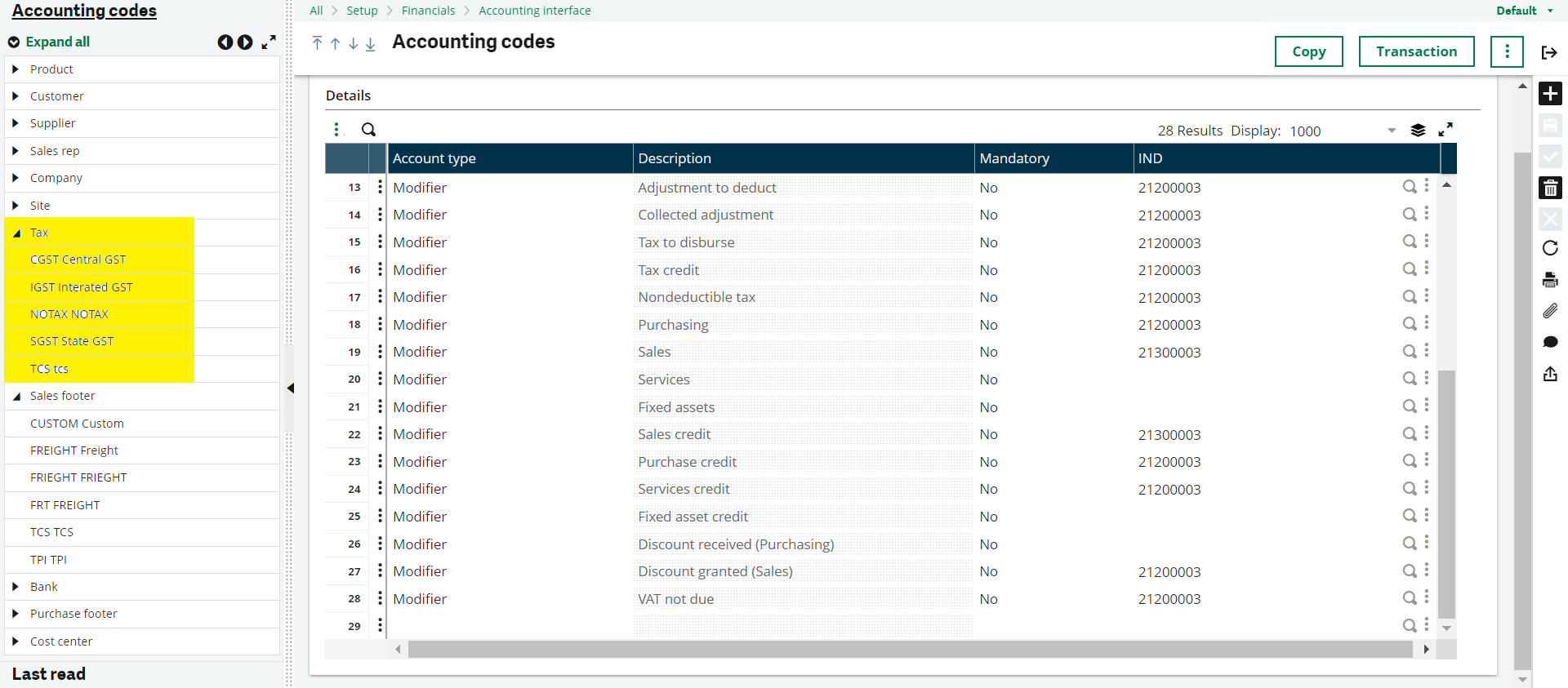 Accounting Codes in Tax