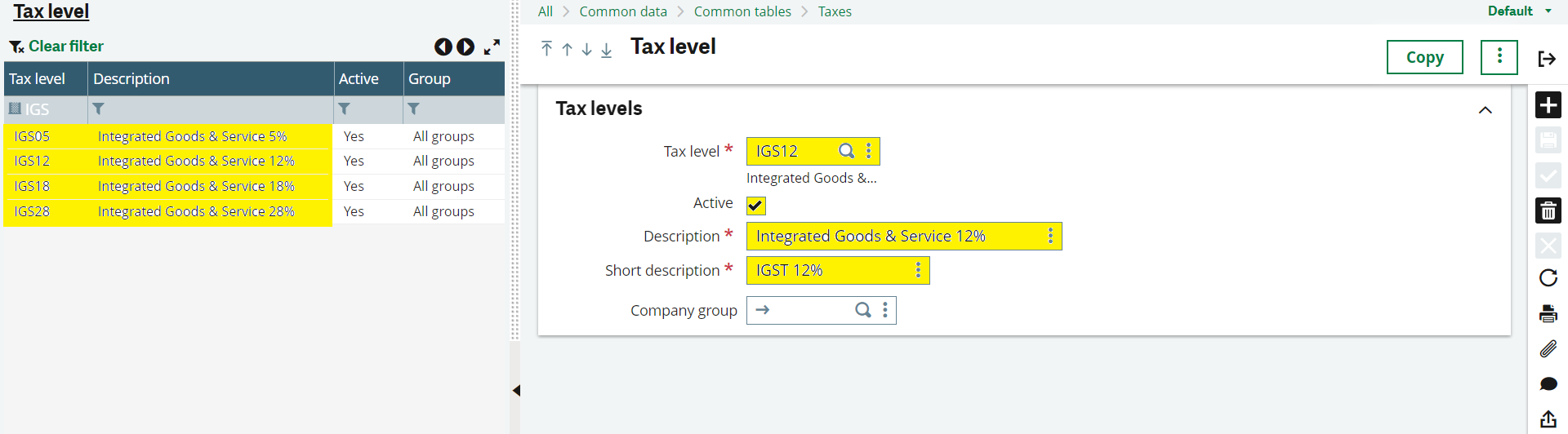 Tax Level in Sage X3