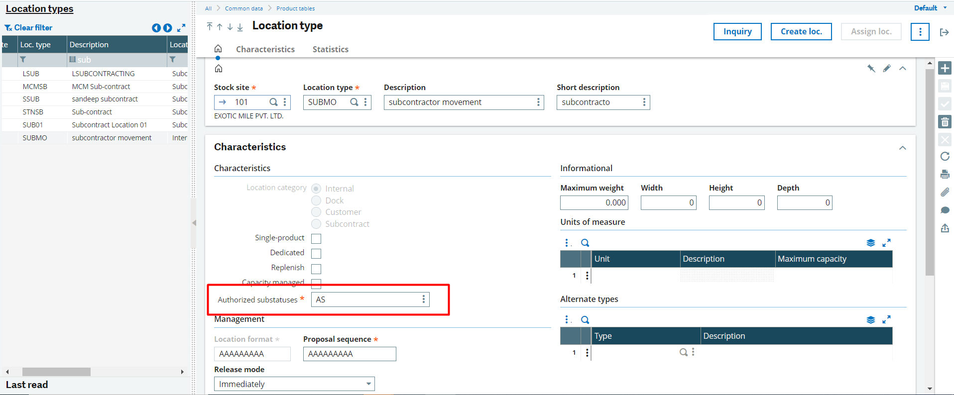 Create location type and location under it.