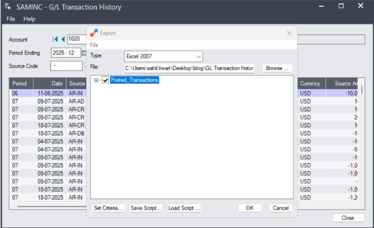 posted transaction dashboard sage 300