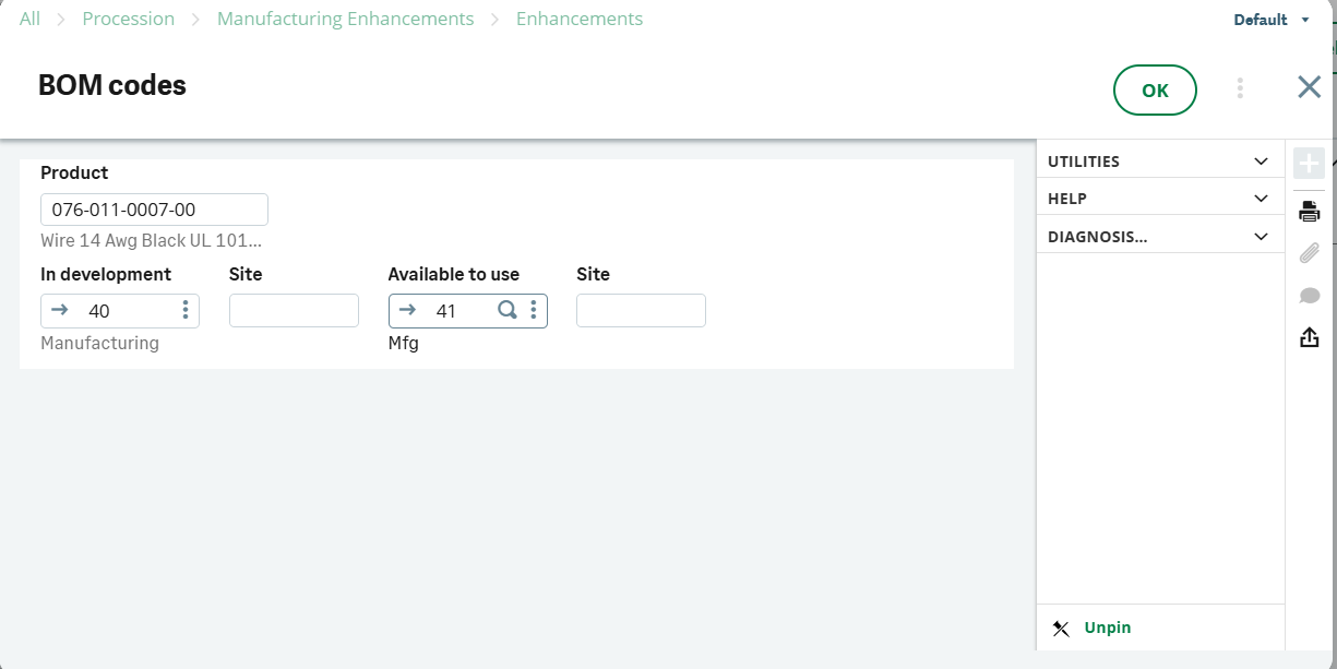 BOM codes in change request