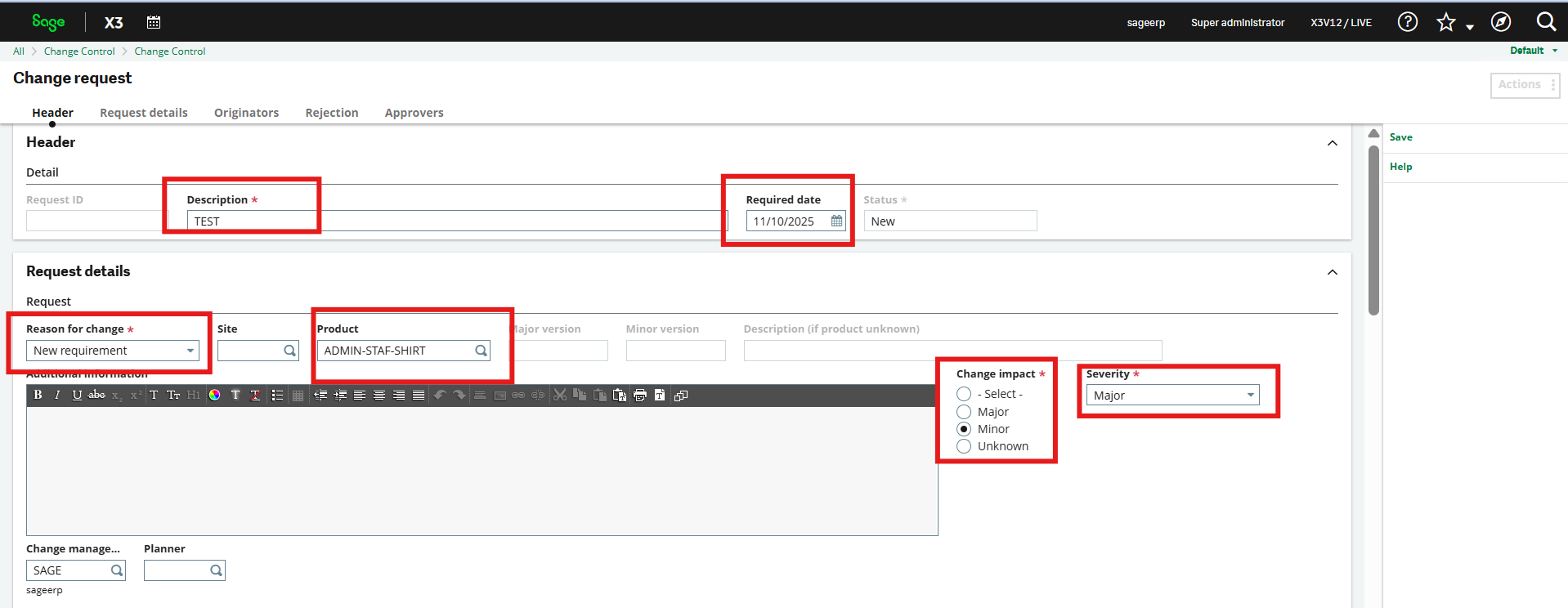 Change Request in Sage X3