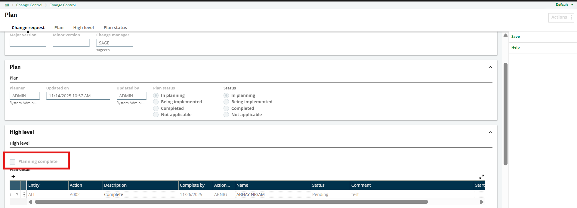 Planning in Change Request