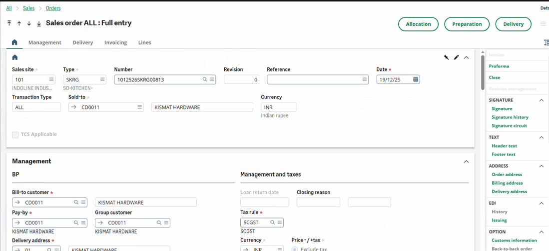 Sales Order Customer Allocation in Sage X3