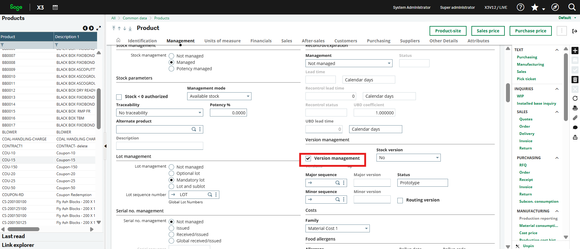 Version management in change request